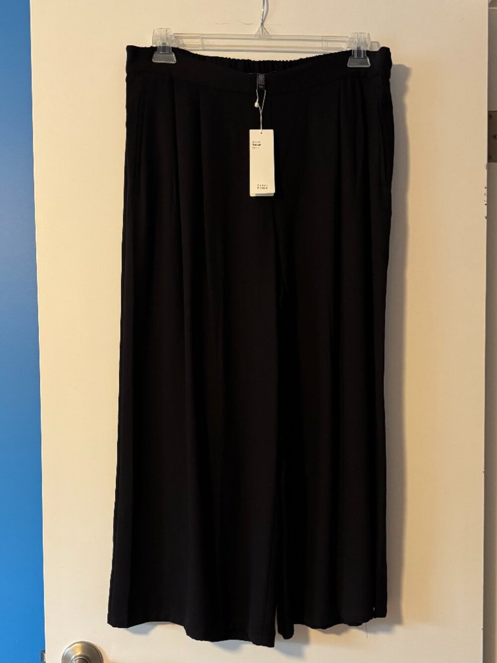Eileen Fisher Tencel Elastic-Waist Wide-Leg Ankle Pants, Size L